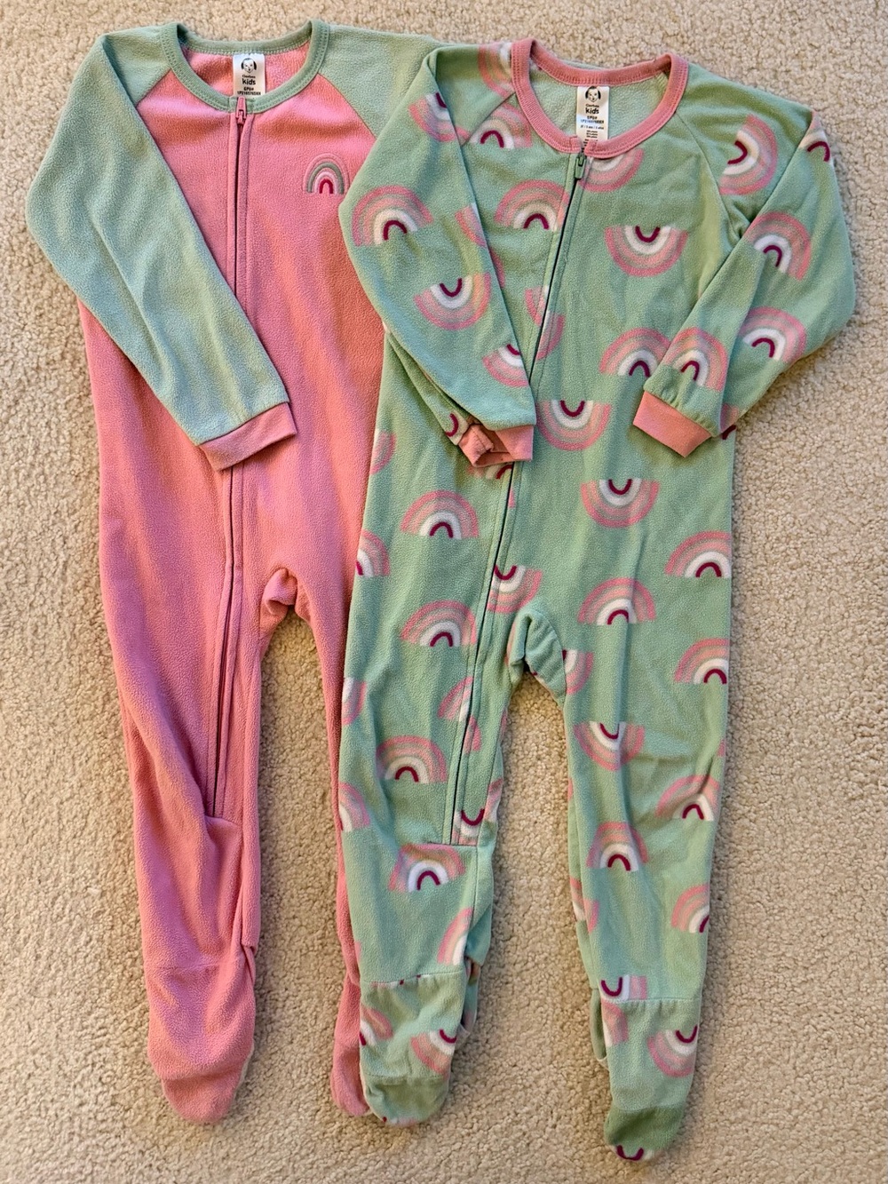 Gerber Pink & Mint Rainbow Footed One-Piece Pajamas 3T - 2-Pack